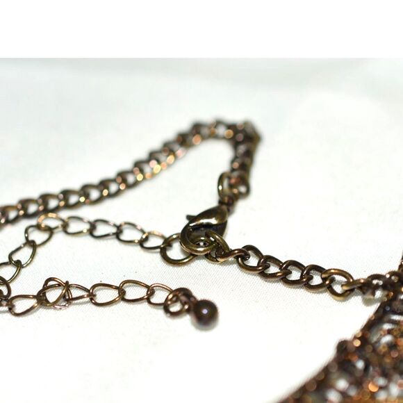 Victorian Gothic Antiqued Filigree Floral Mixed Metal Heavy Link 18" Necklace - Picture 5 of 5